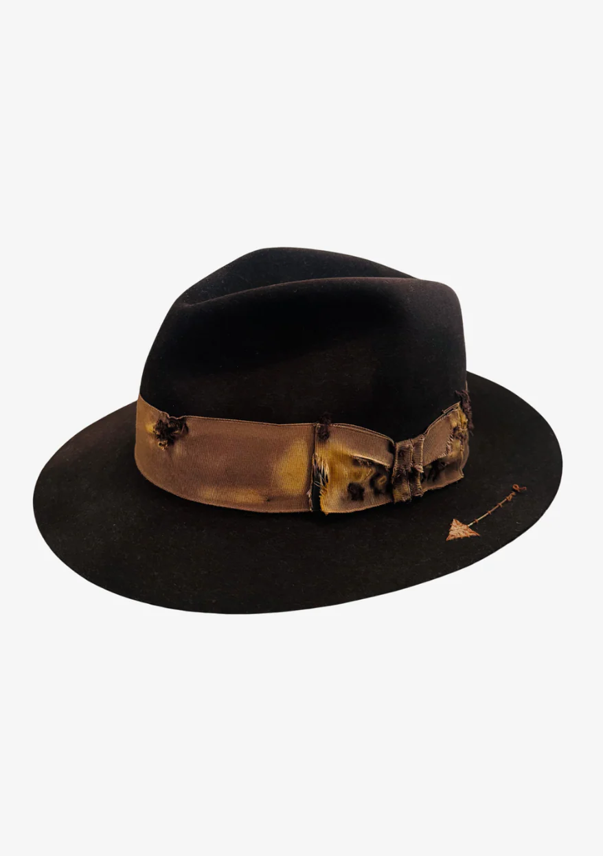 One-of-a-Kind Embellished Fedora in Brown