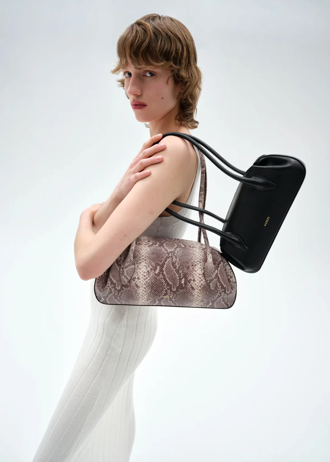 Oyster Mini Shoulder Bag in Black Pebble Leather - Image 3