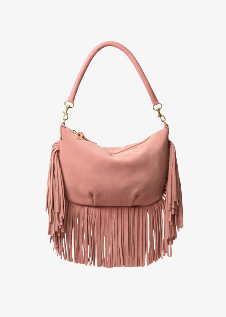 Petit Moyen Fringe Messenger in Rose Clay Suede