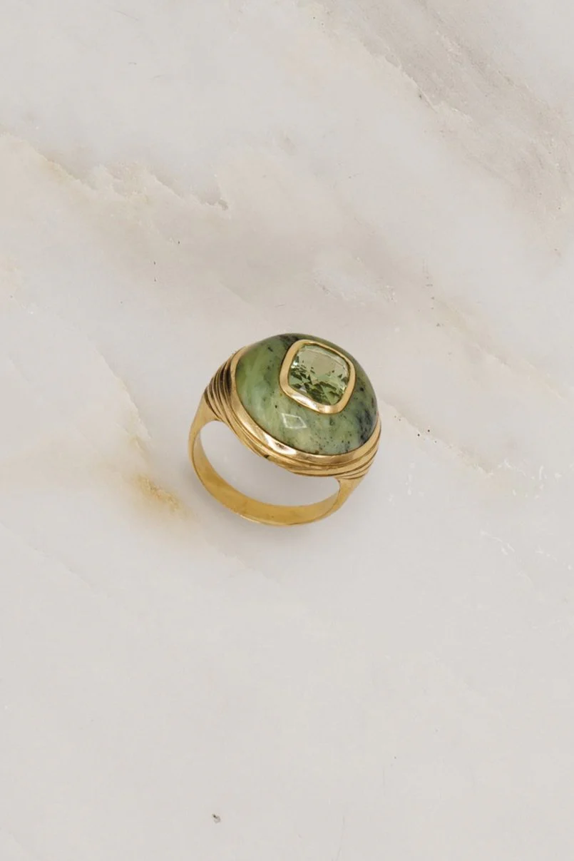 Petite Lollipop Ring with Green Tourmaline in Nephrite Jade - Image 2