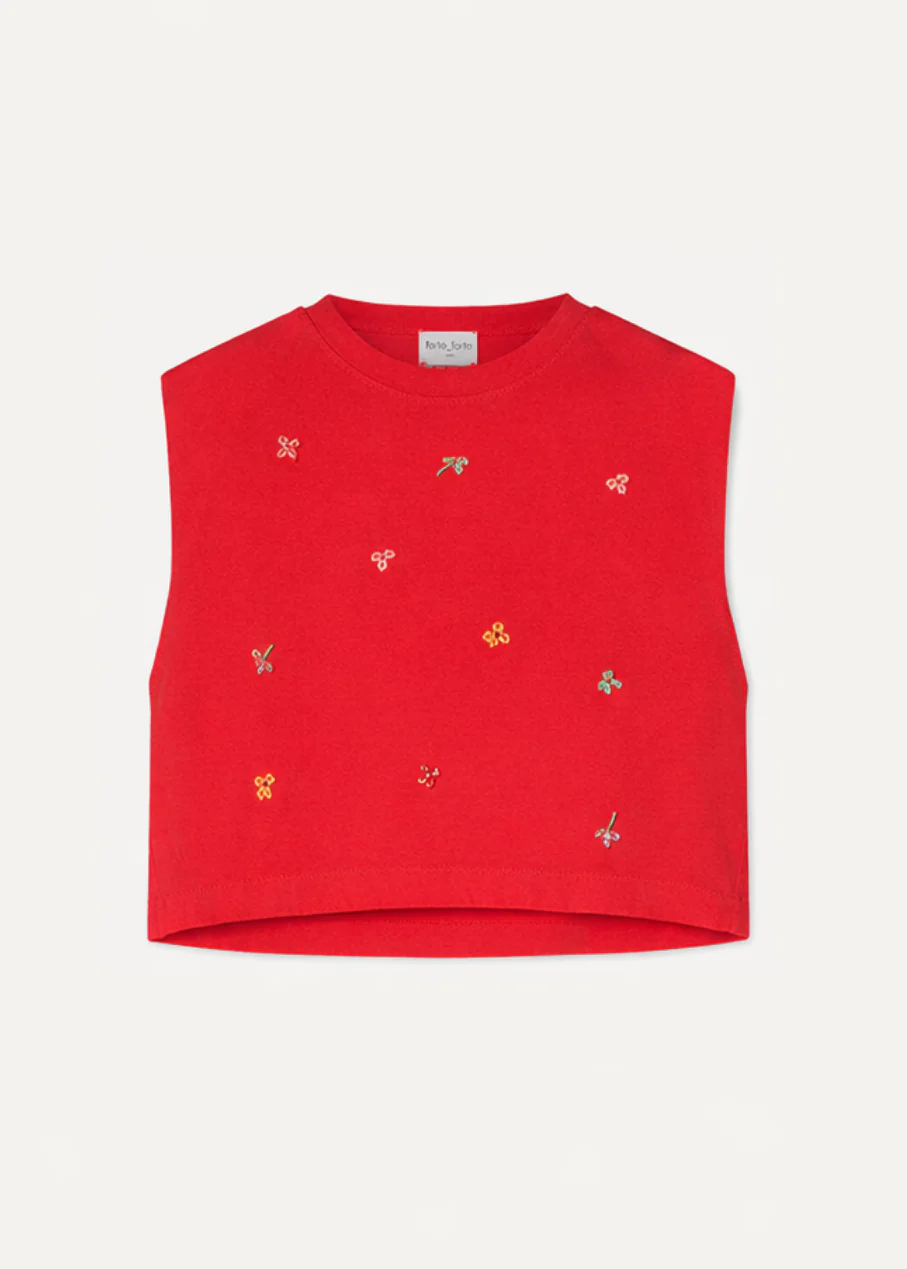 Petites Fleurs Embroidered Cotton Jersey Top