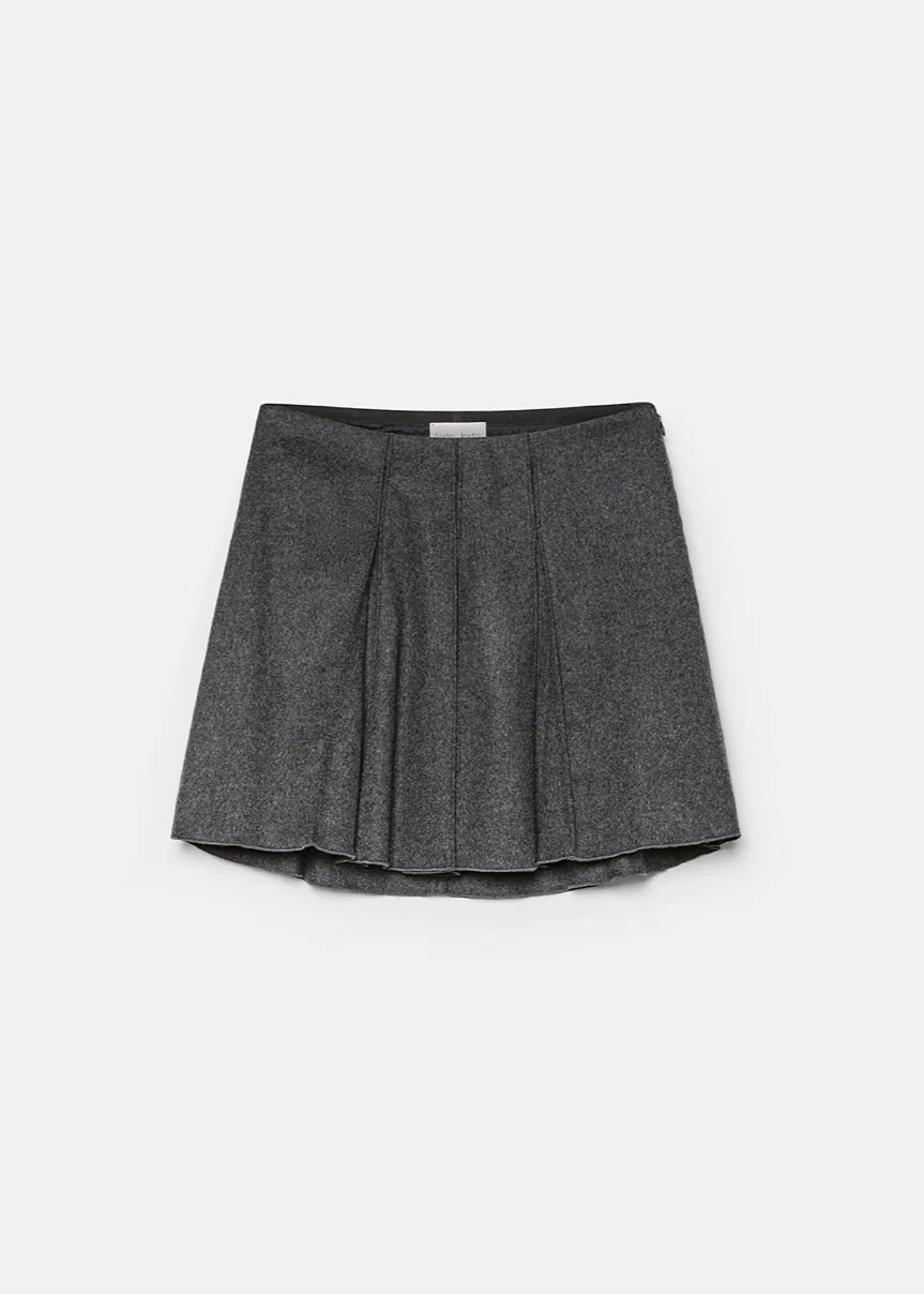 Pleated Wool Mini Skirt