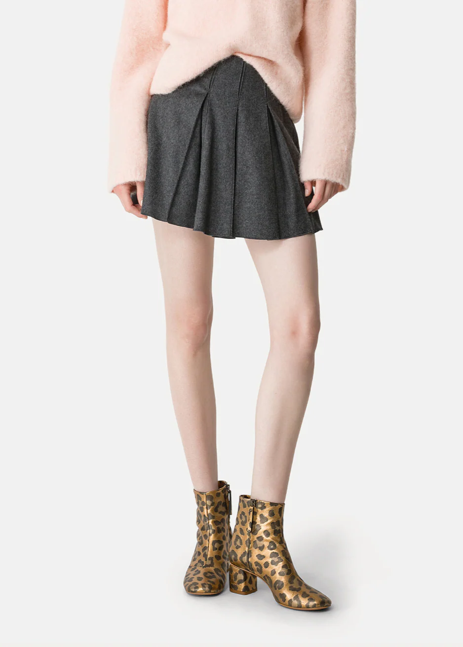 Pleated Wool Mini Skirt - Image 3
