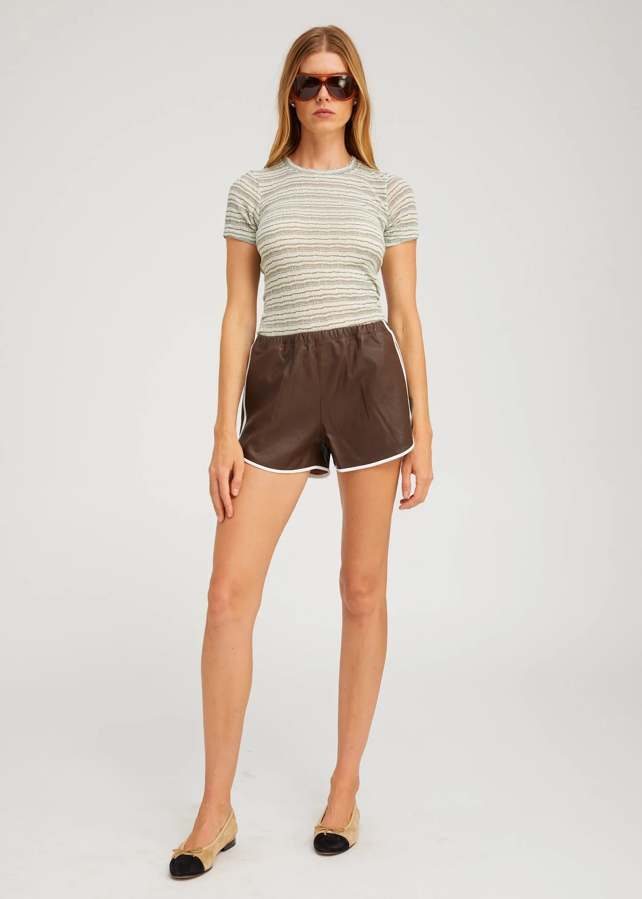 Pointelle Baby Tee in Pistachio Stripe - Image 3