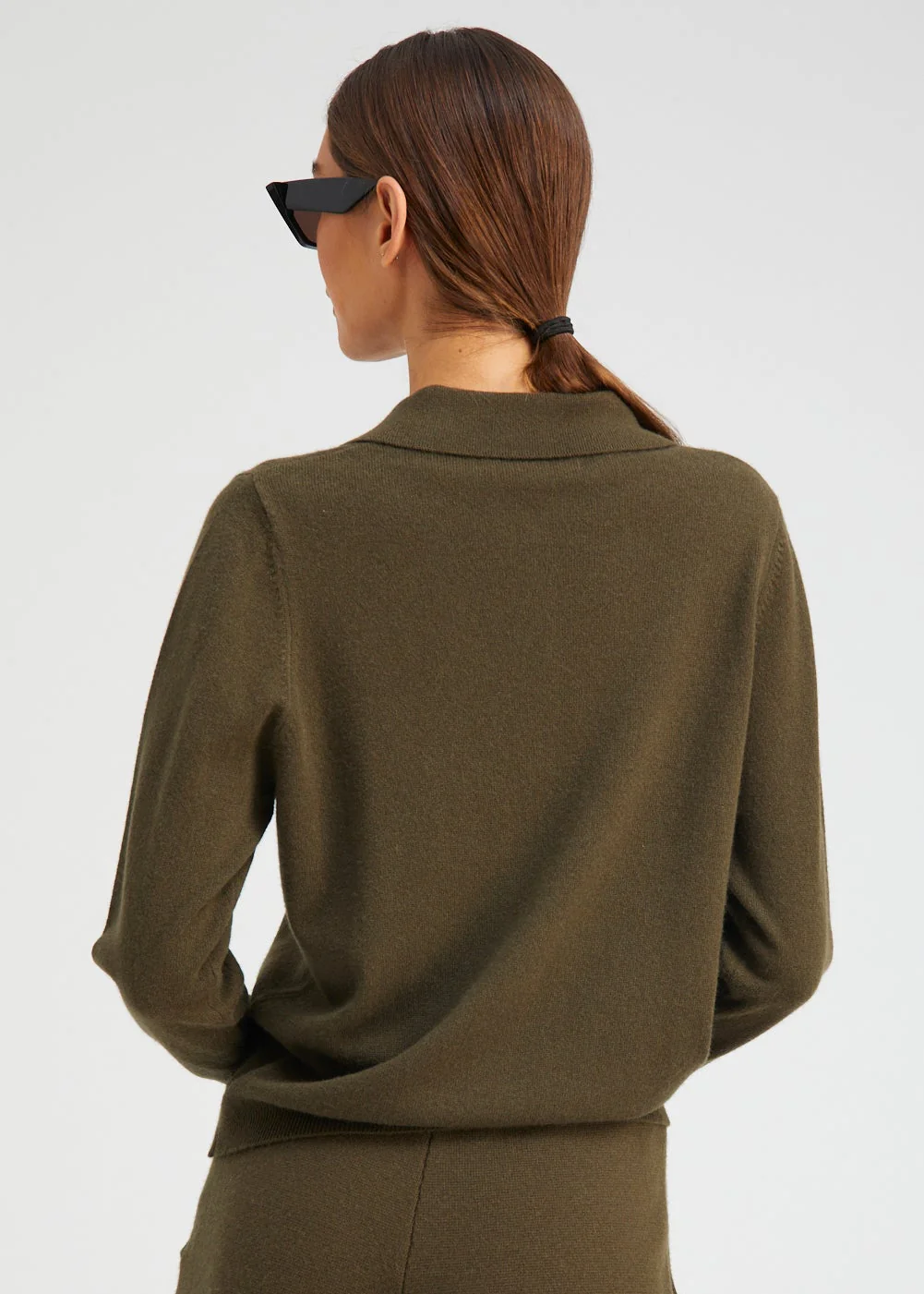 Cashmere Polo Sweater in Olive - Image 4