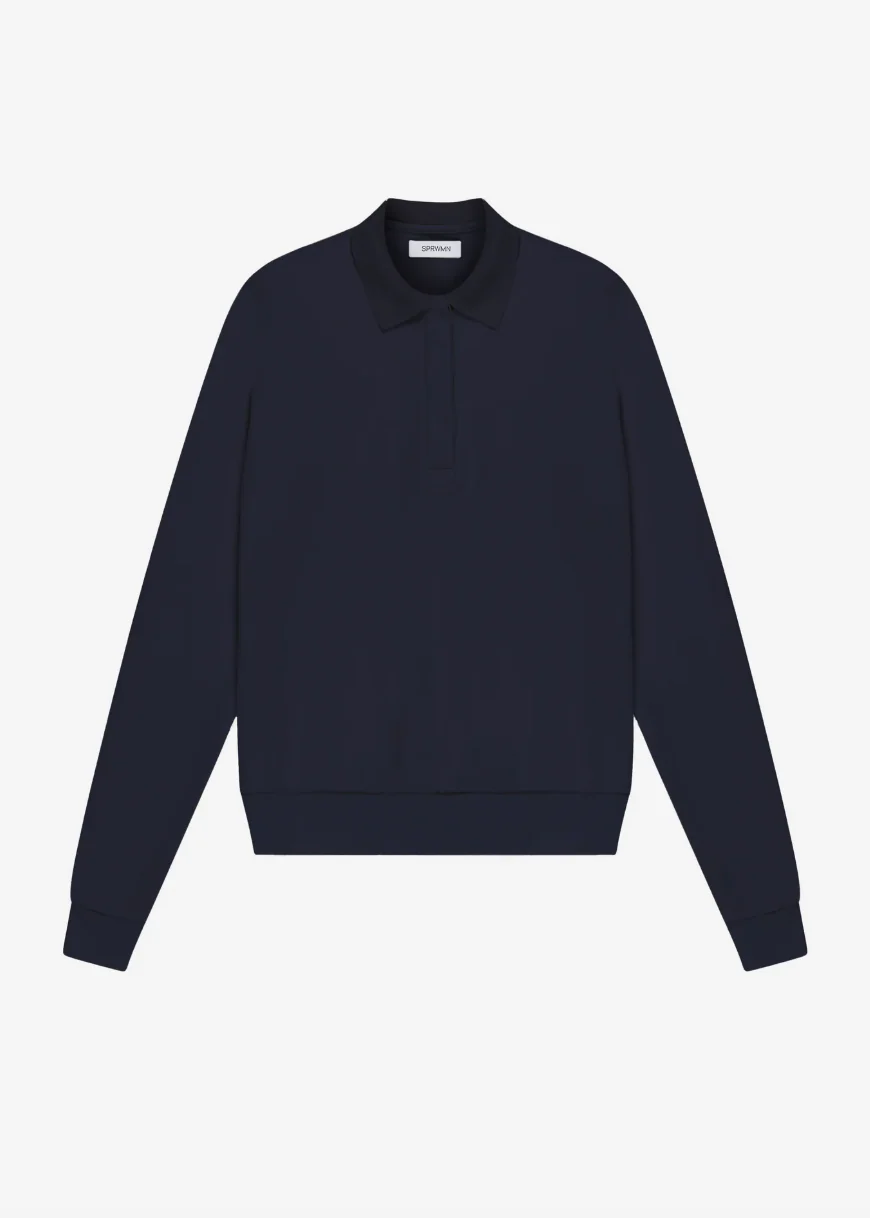 Cotton Terry Polo Sweatshirt in Navy