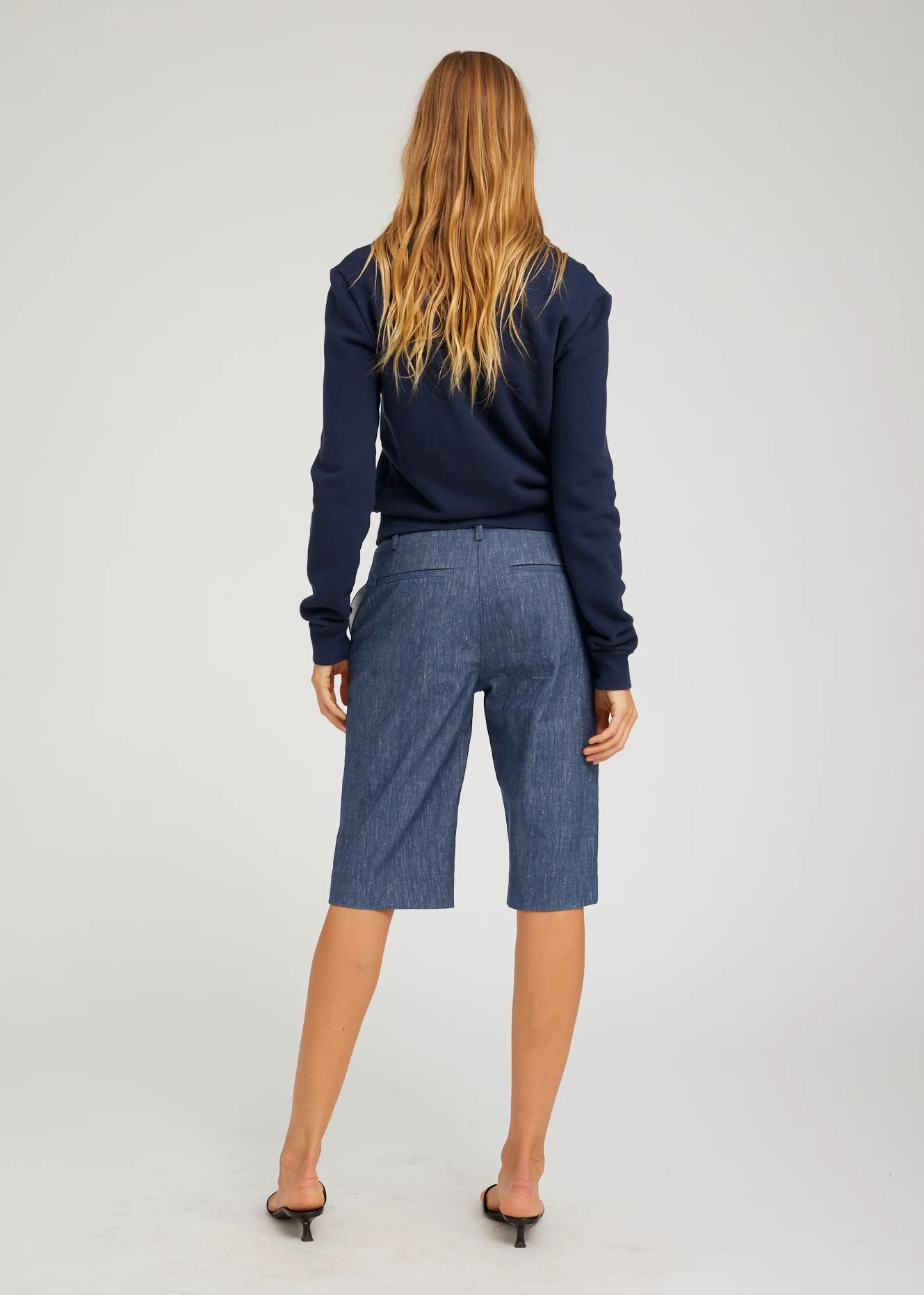 Cotton Terry Polo Sweatshirt in Navy - Image 4