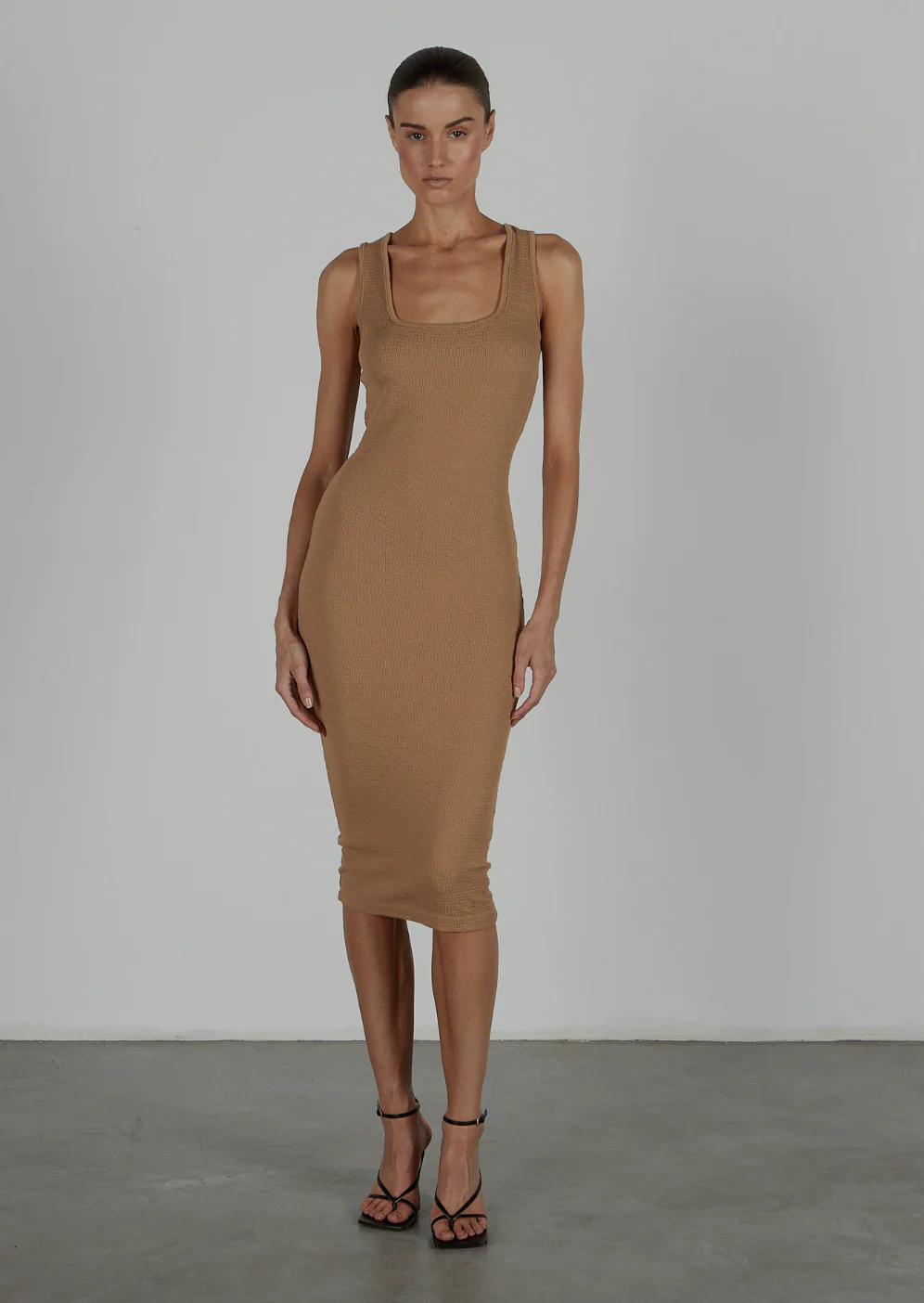 Puckered Knit Dress in Italian Clay