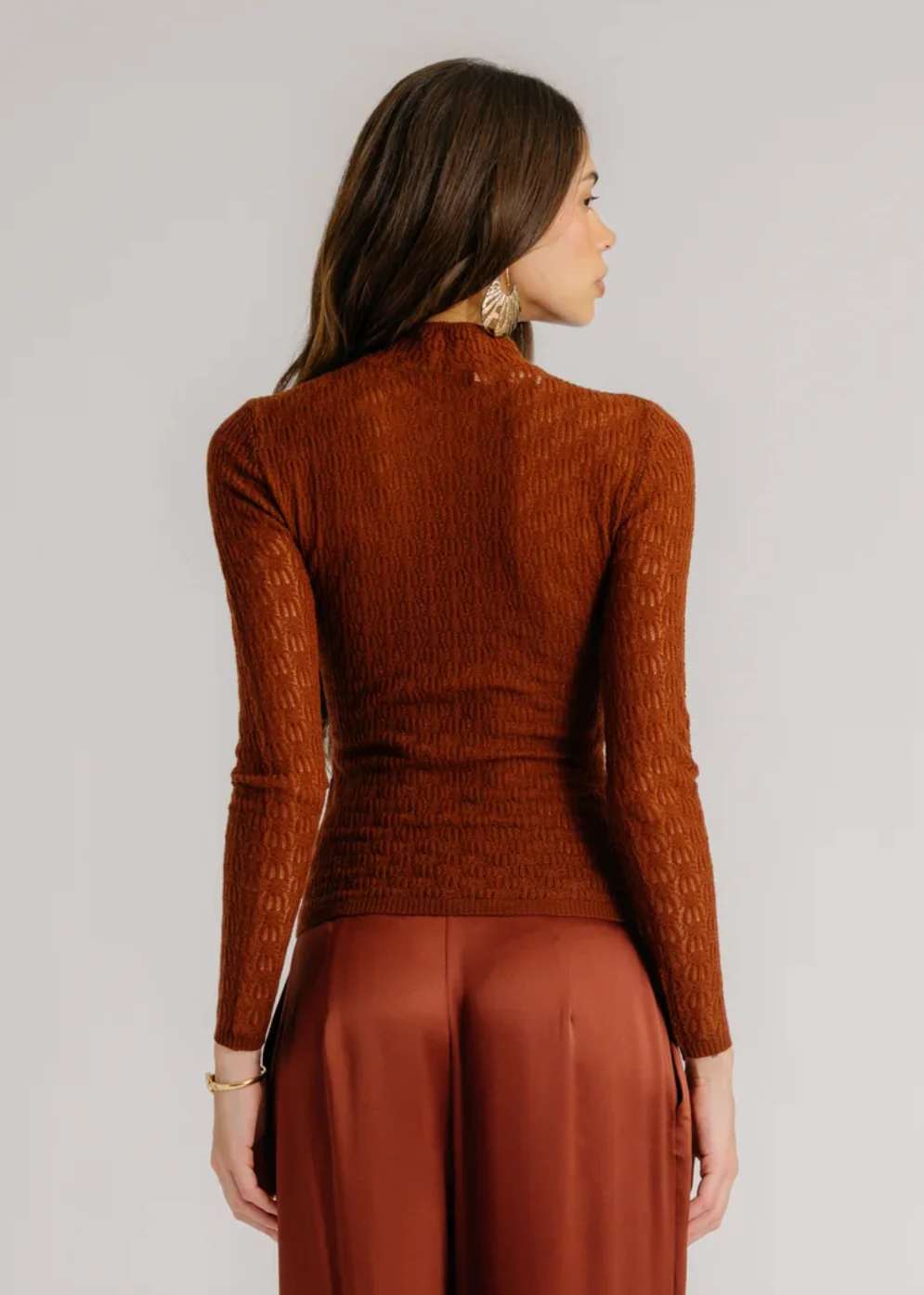 Rhea Mock Neck Top in Mahogany - Image 2