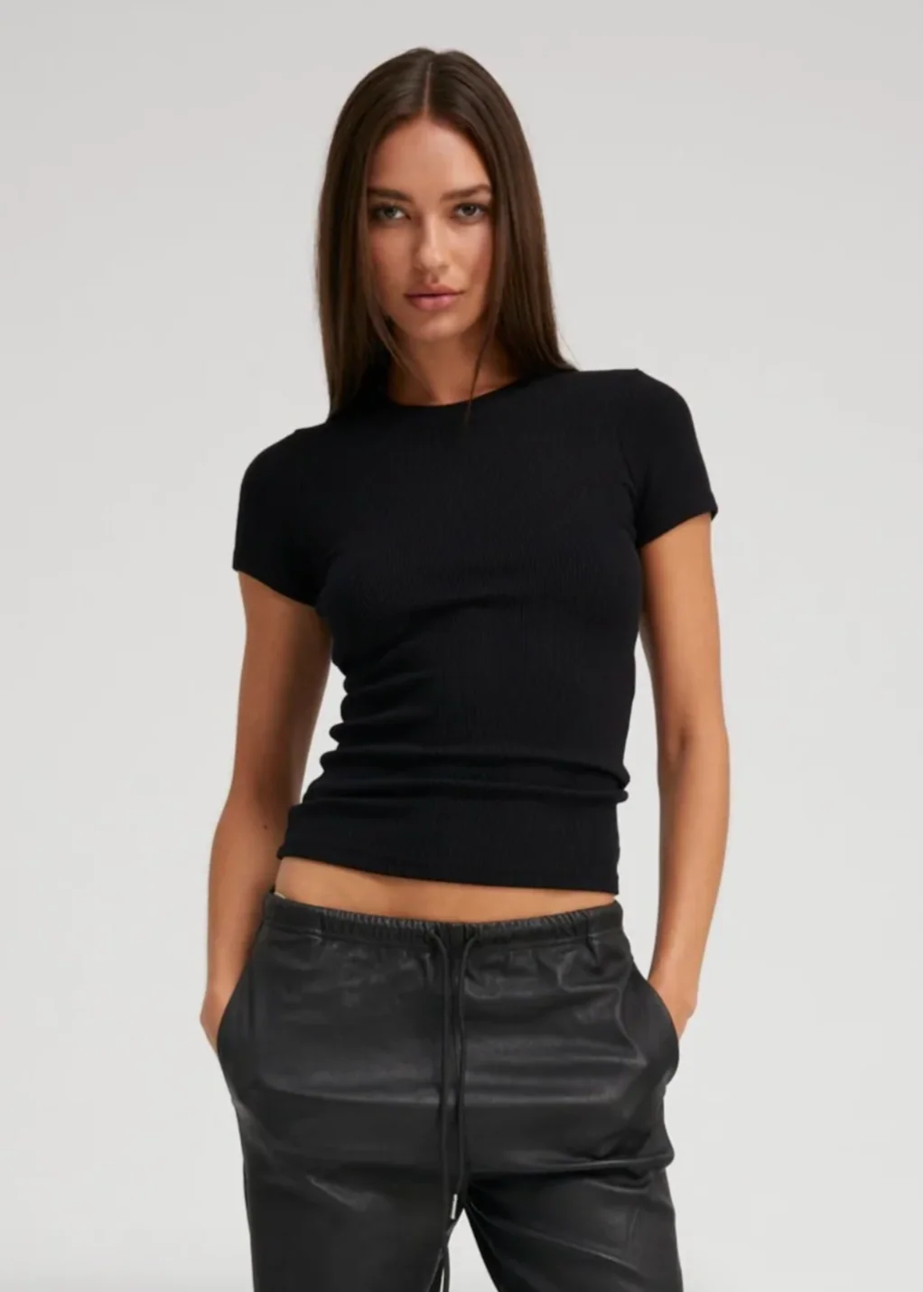 Rib Baby Tee in Black - Image 2