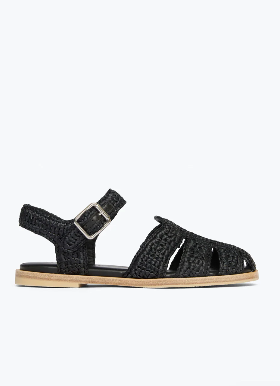 Sera Raffia Fisherman Sandals in Black