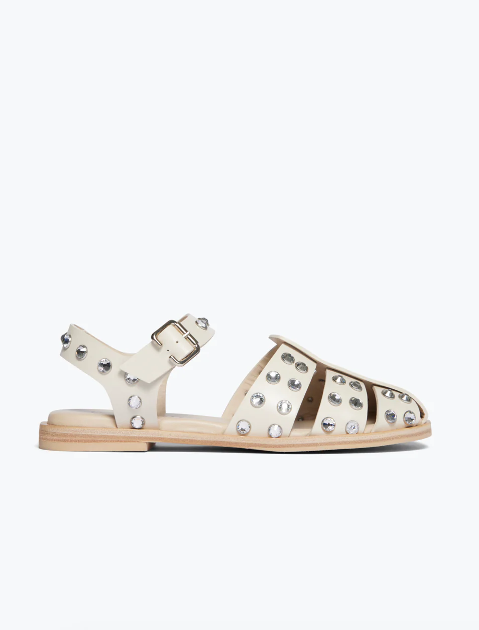Sera Crystal Studded Fisherman Sandals in Bone