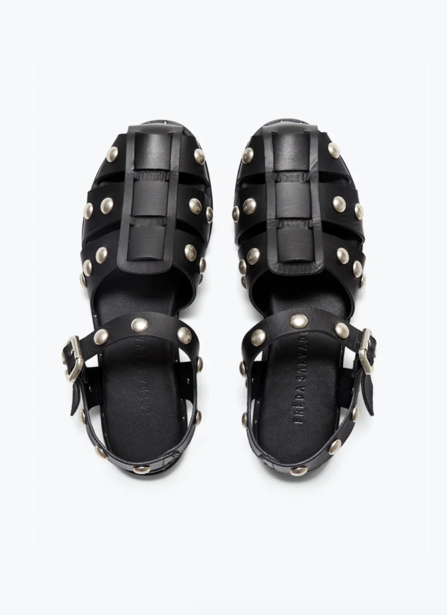 Sera Studded Fisherman Sandals in Black - Image 2