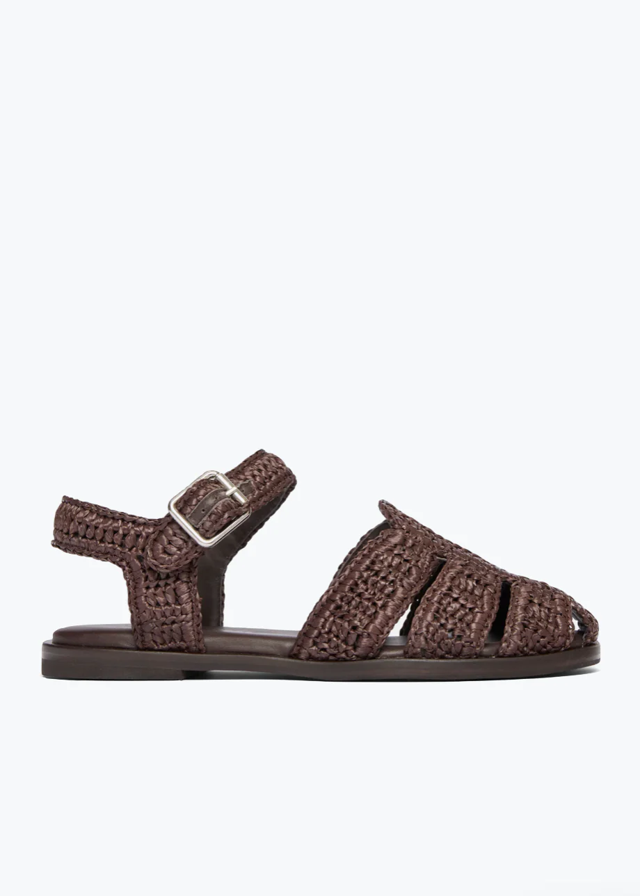 Sera Raffia Fisherman Sandals in Chocolate