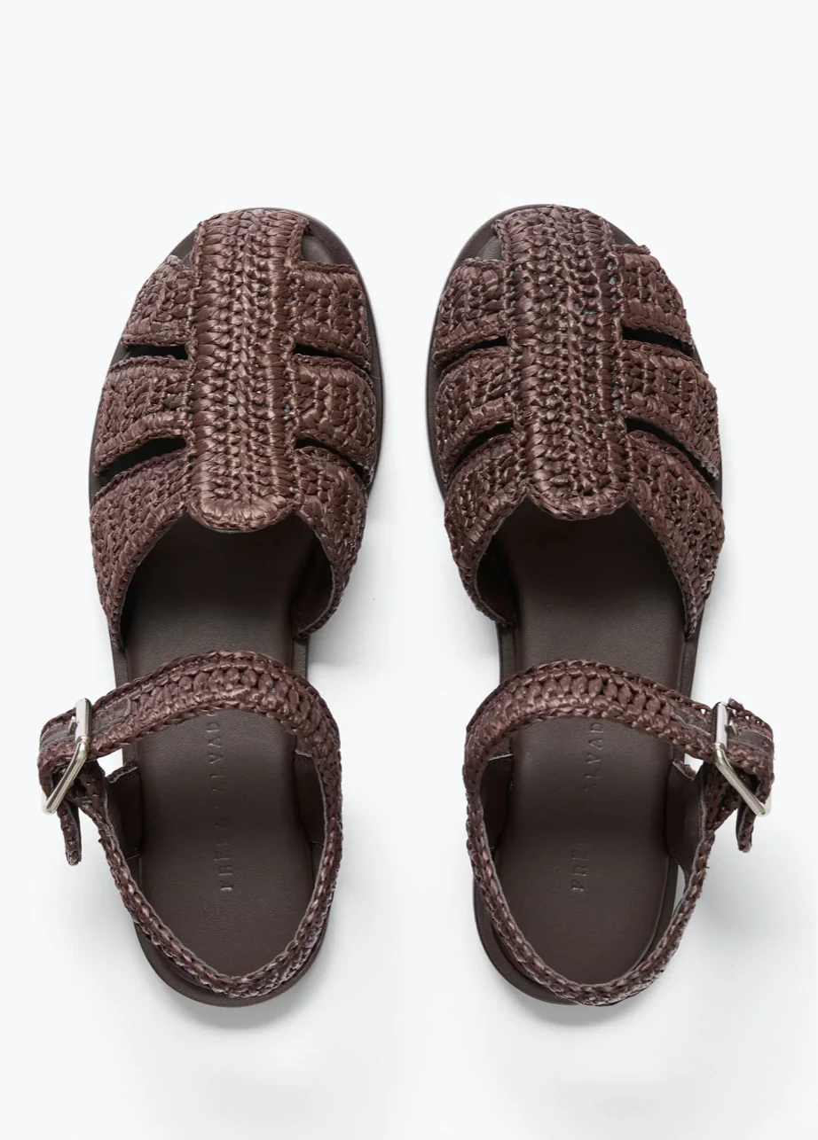 Sera Raffia Fisherman Sandals in Chocolate - Image 2