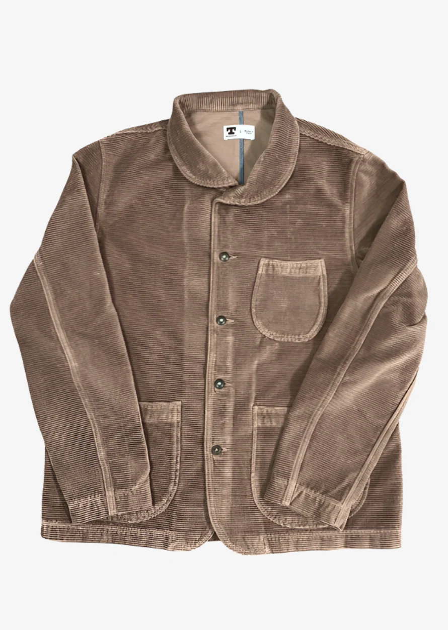 Shawl Collar Corduroy Chore Jacket in Taupe