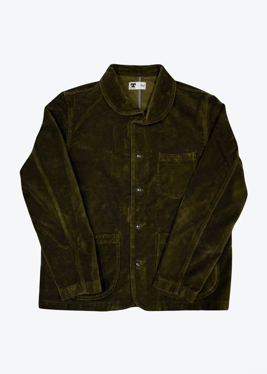 Shawl Collar Corduroy Chore Jacket in Olive