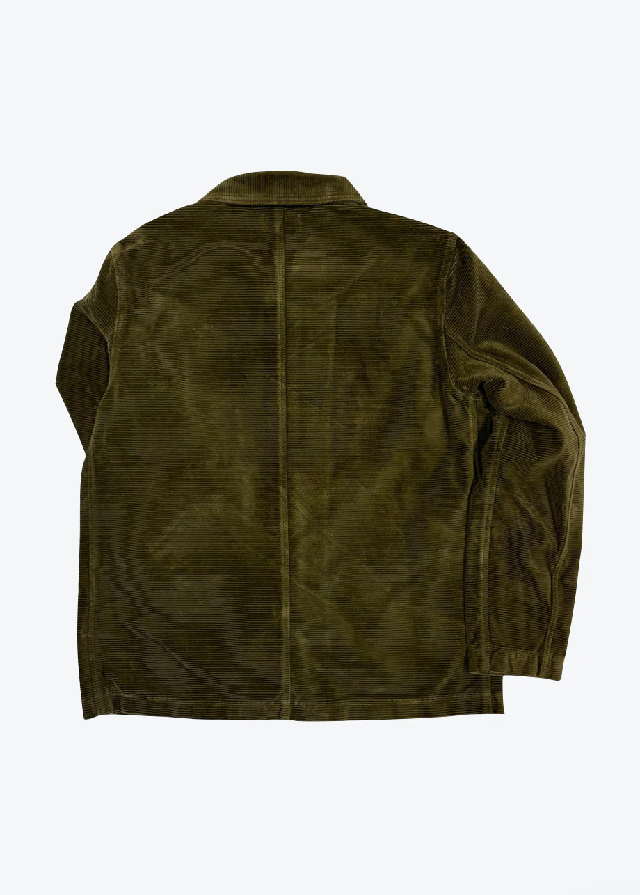 Shawl Collar Corduroy Chore Jacket in Olive - Image 3