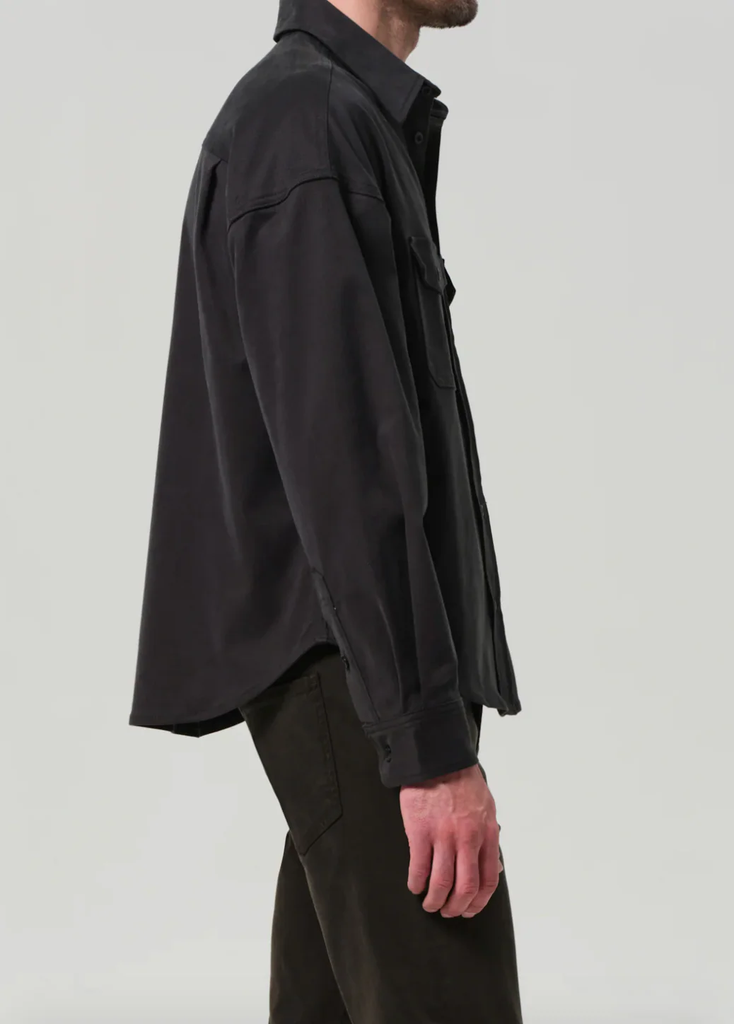 Shigoto Shirt Jacket in Grey Green - Image 4