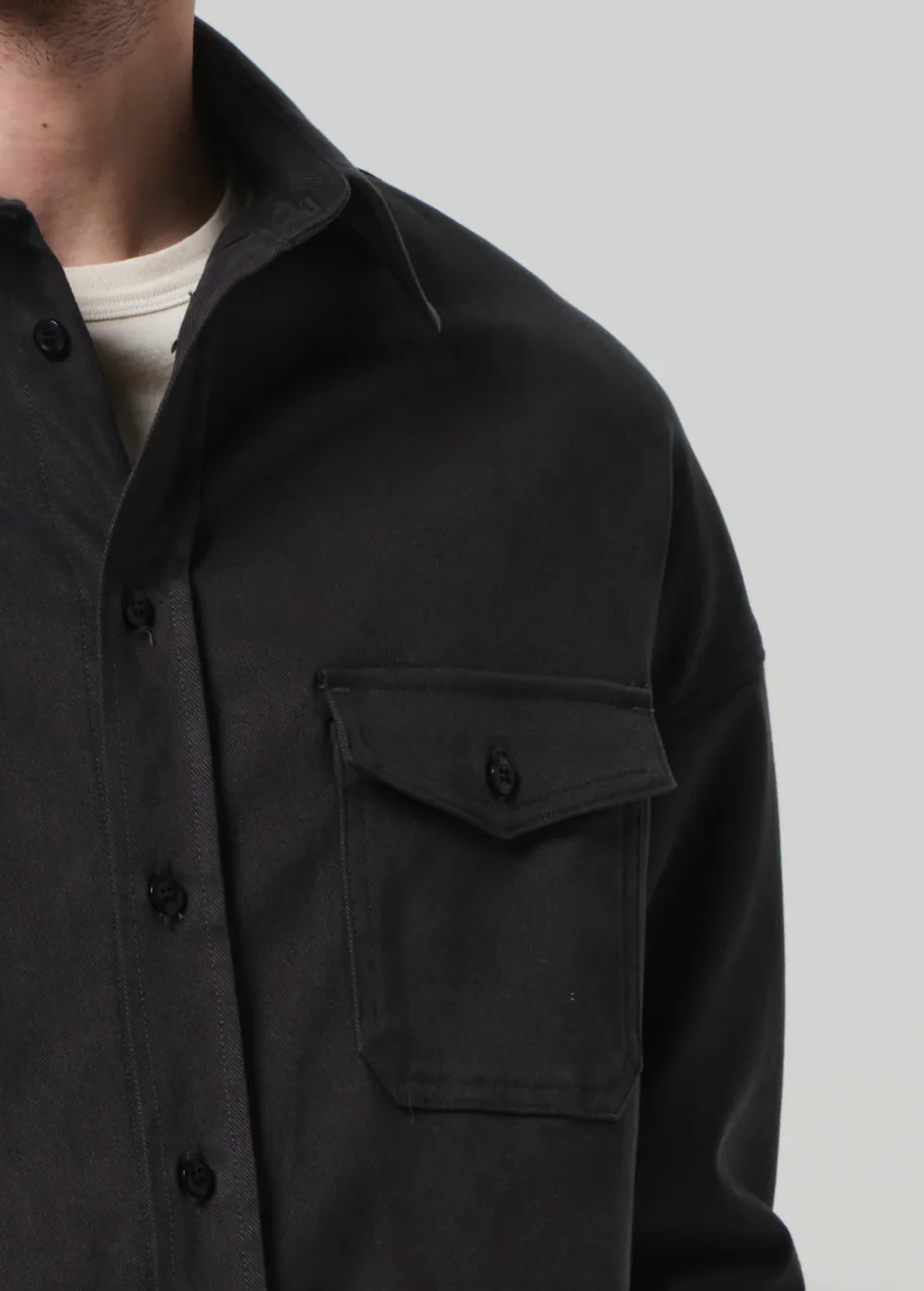 Shigoto Shirt Jacket in Grey Green - Image 5