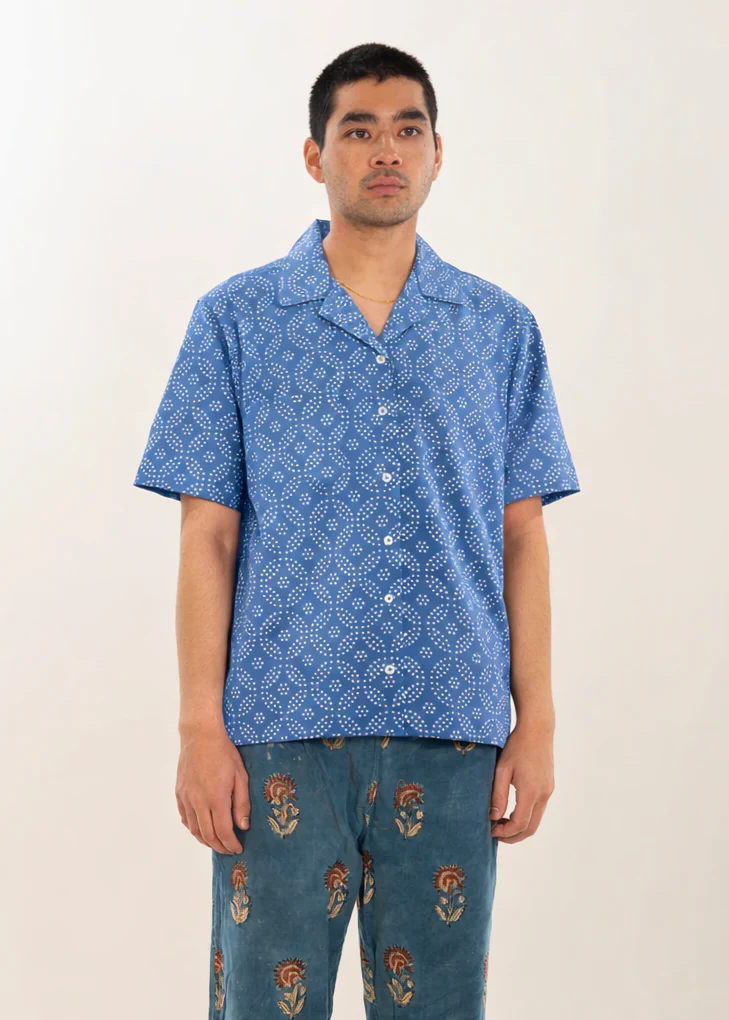 'The Don' Short Sleeve Camp Collar Shirt in Blue - Image 2