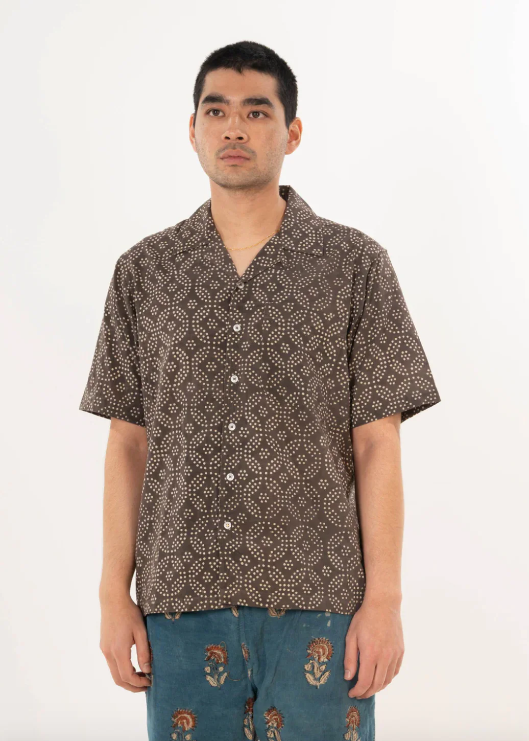 'The Don' Short Sleeve Camp Collar Shirt in Brown - Image 2