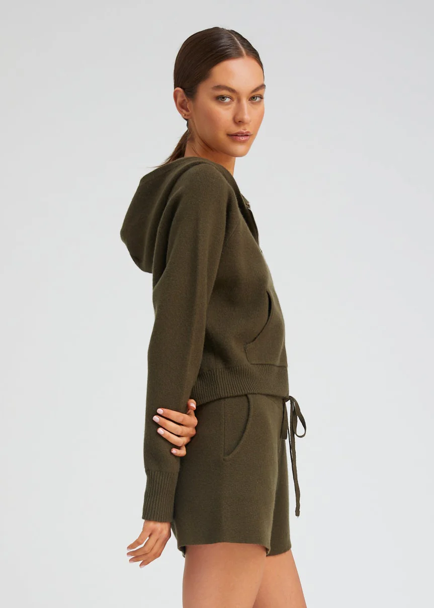 Shrunken Raglan Hoodie in Olive - Image 3