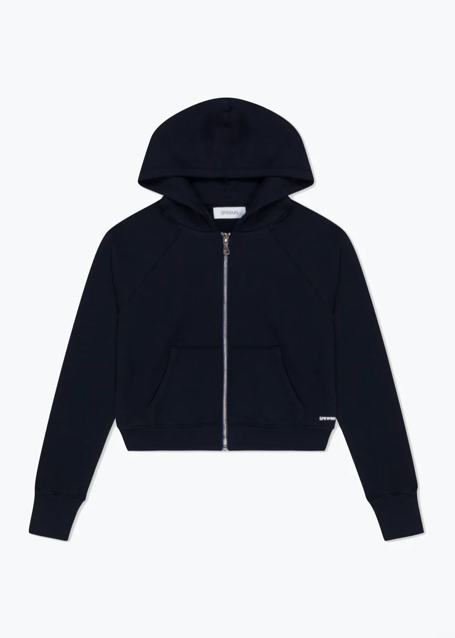 Shrunken Zip Up Hoodie in Navy