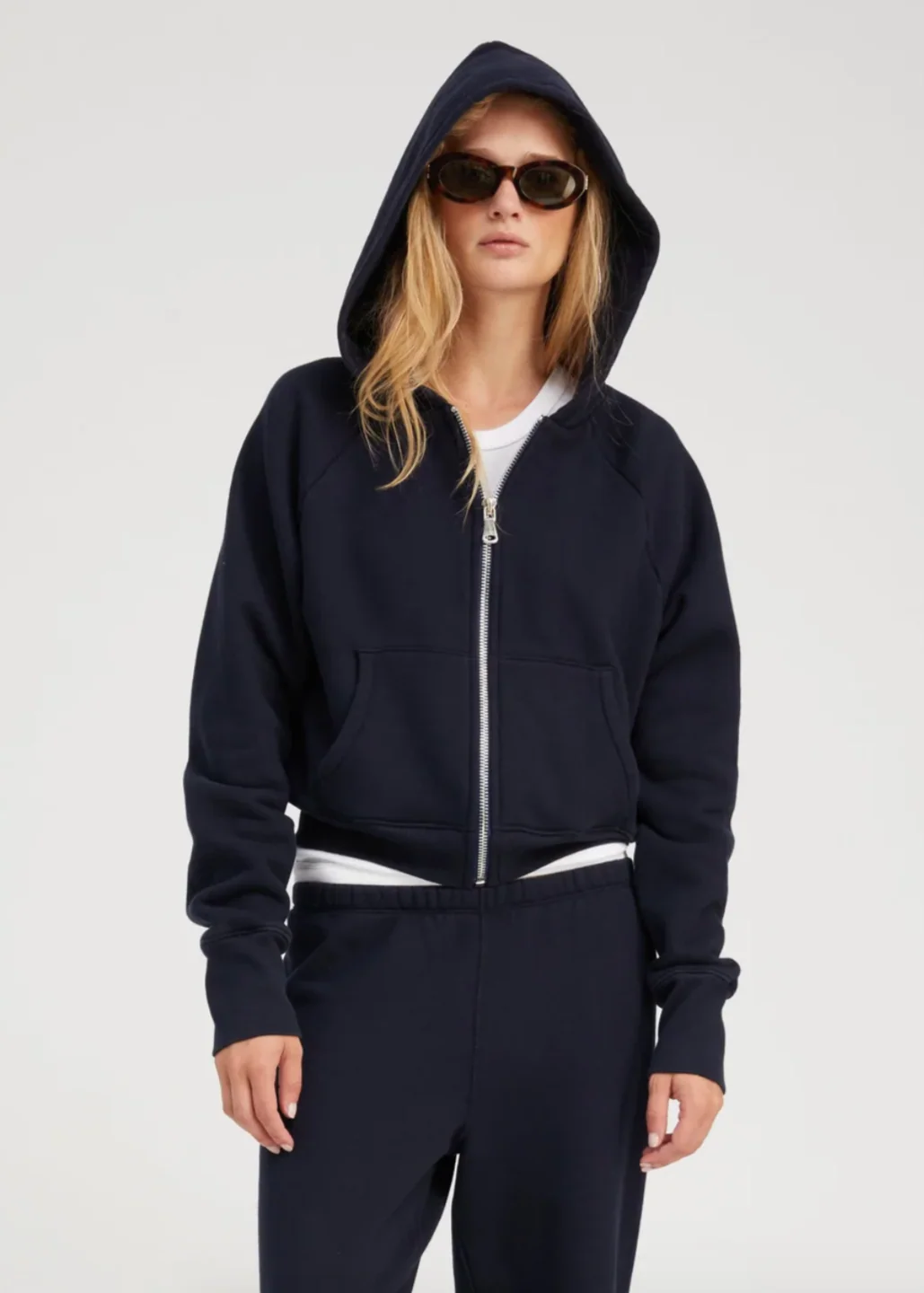Shrunken Zip Up Hoodie in Navy - Image 2