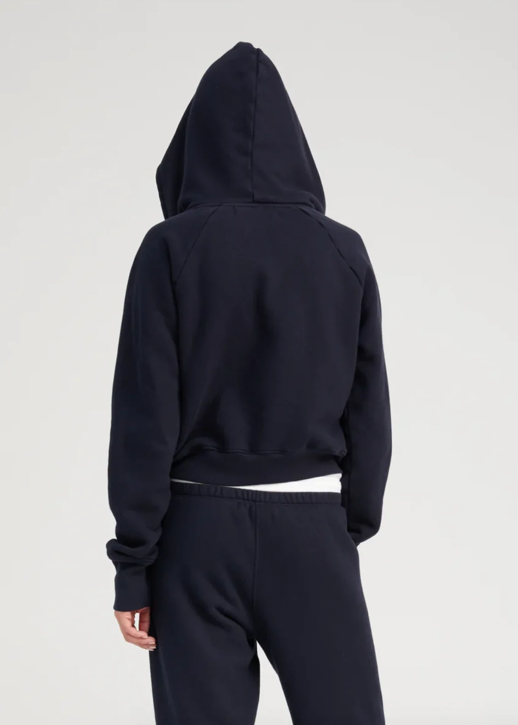 Shrunken Zip Up Hoodie in Navy - Image 3