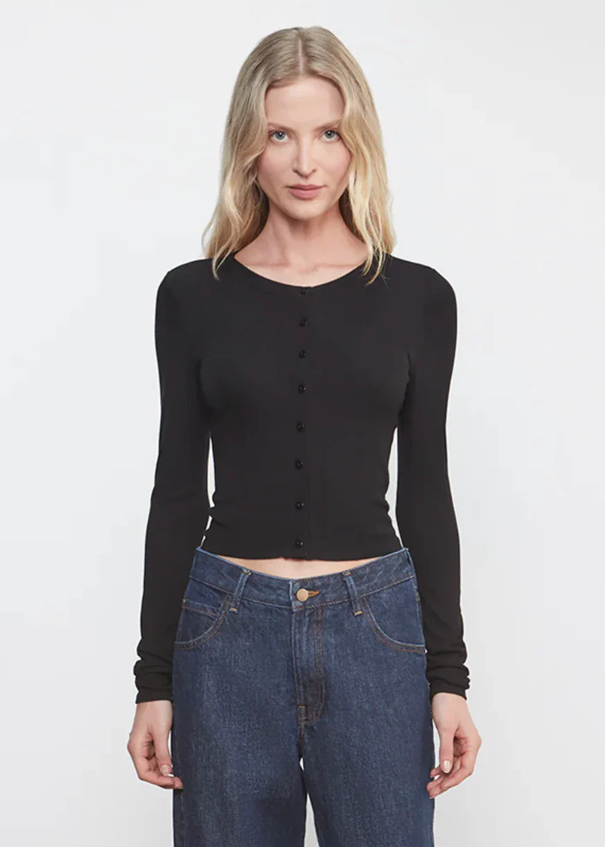 Silk Rib Essential Cardigan in Black