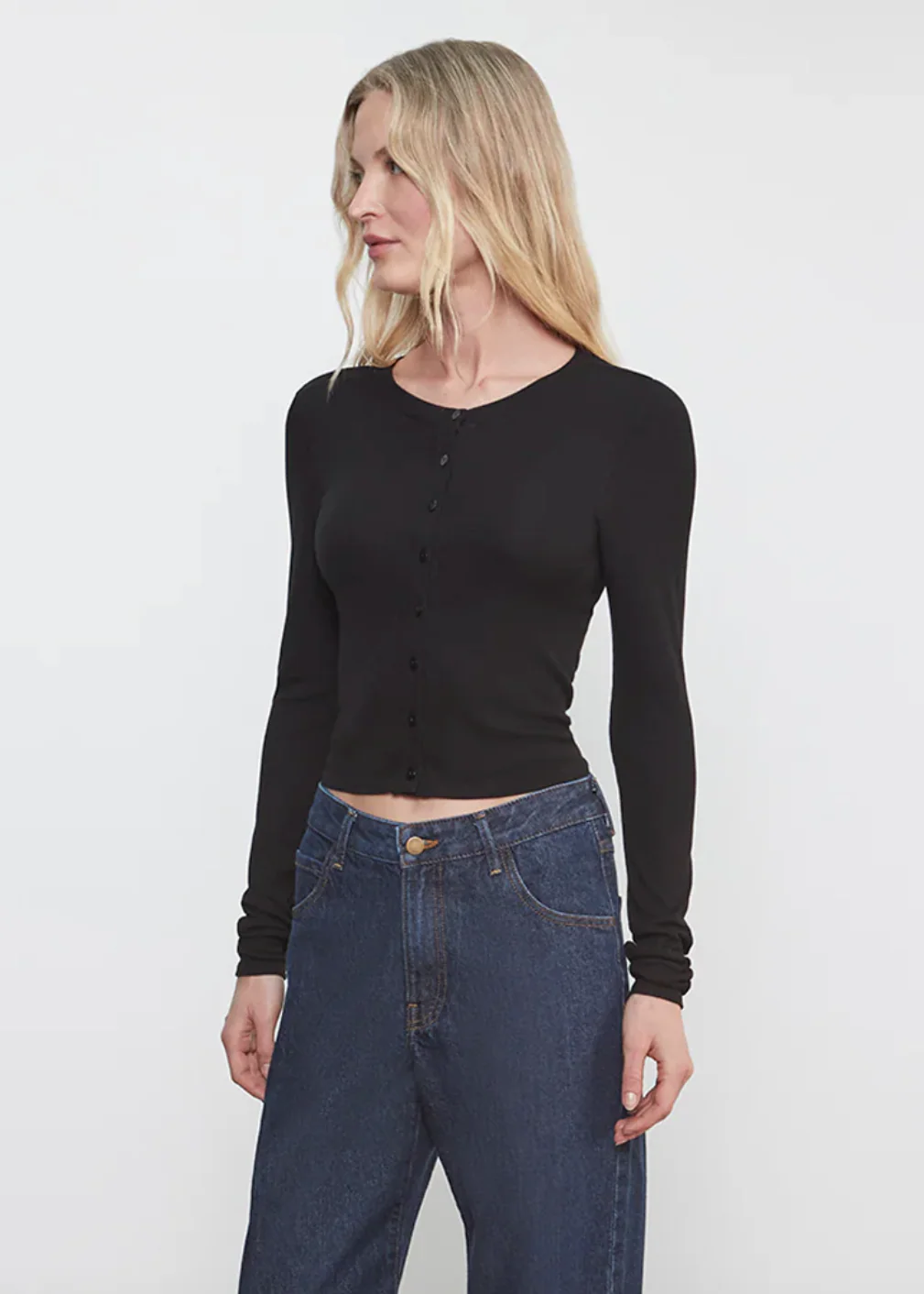 Silk Rib Essential Cardigan in Black - Image 2