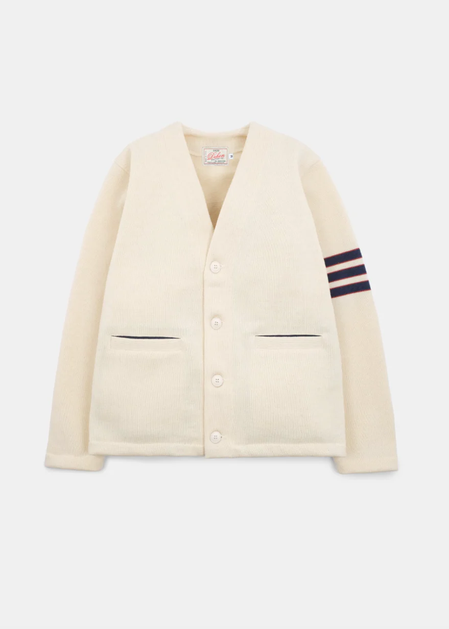 Slouchy Varsity Cardigan in Off White