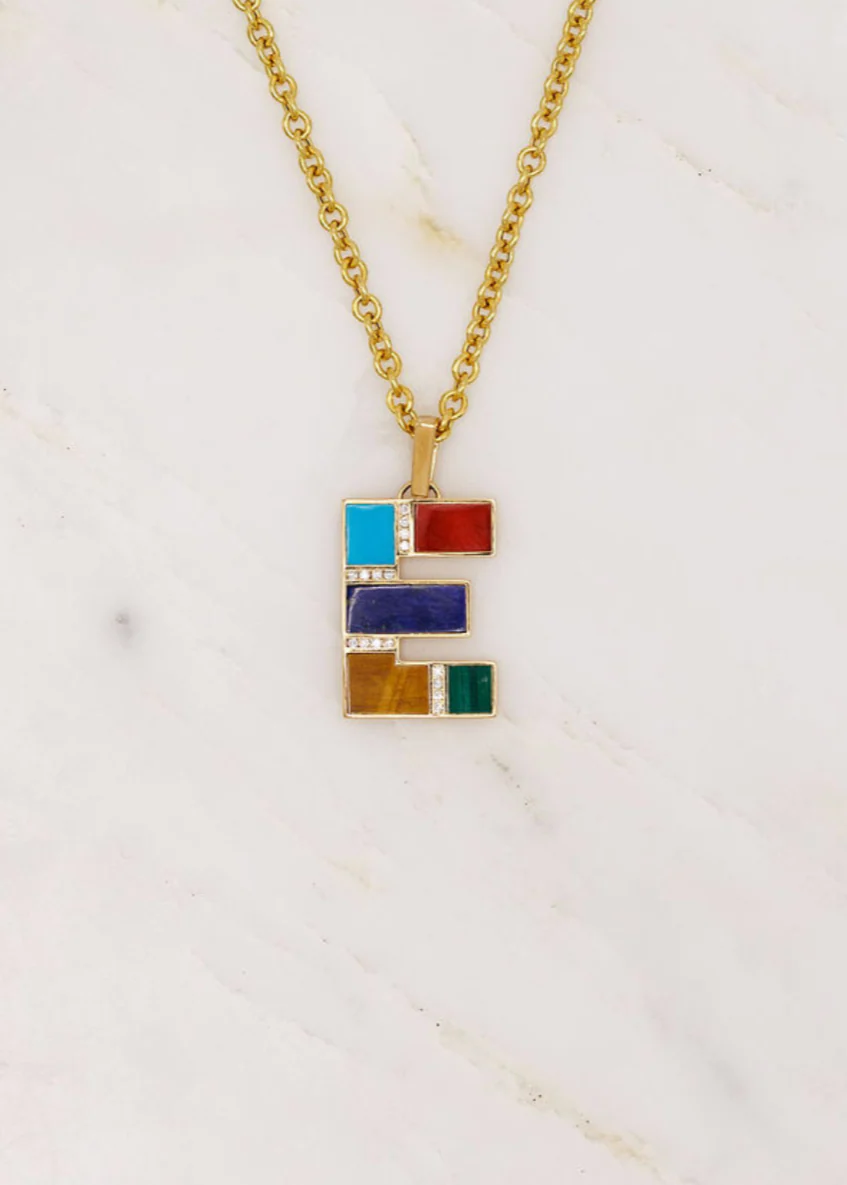 Small Initial Gemstone Inlay Pendant