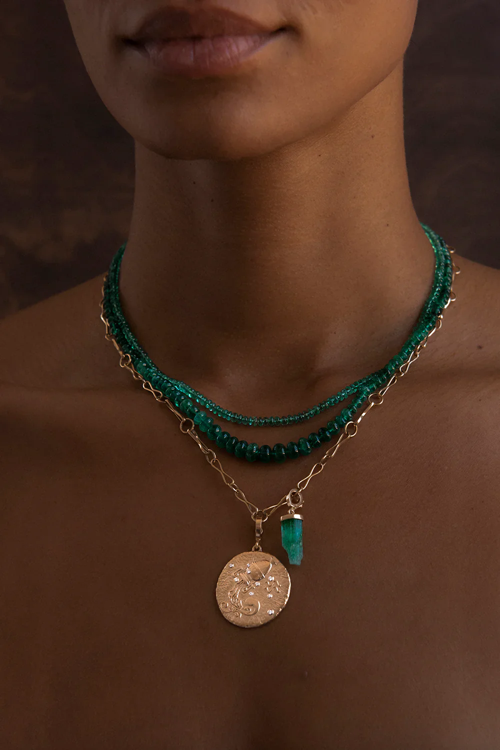 Small Light Green Emerald Bead Necklace - Image 2