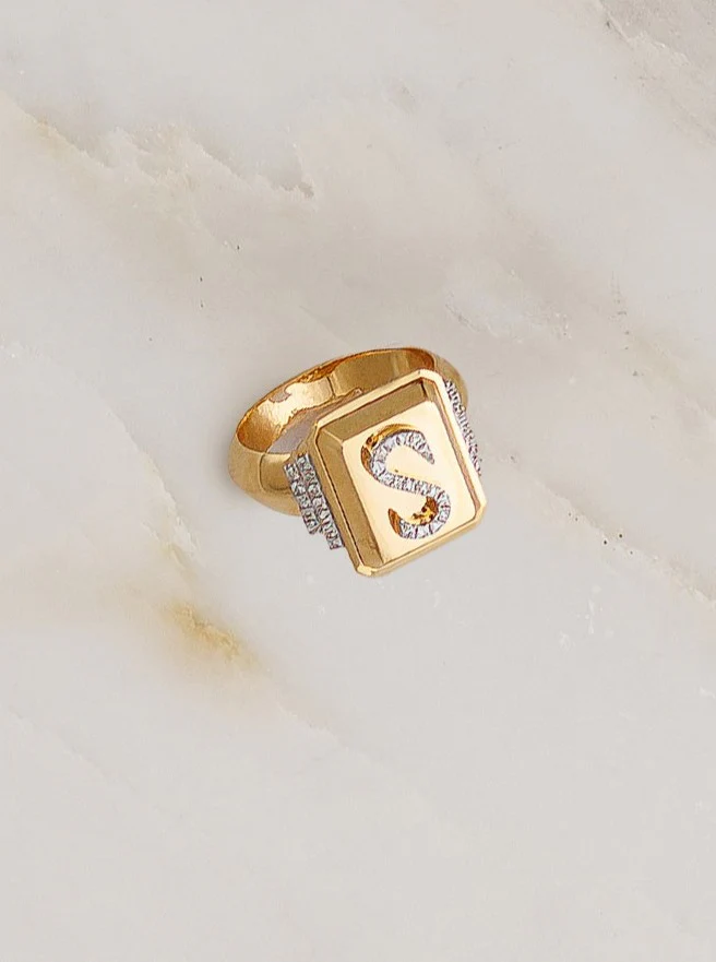 Diamond Initial Signet Ring