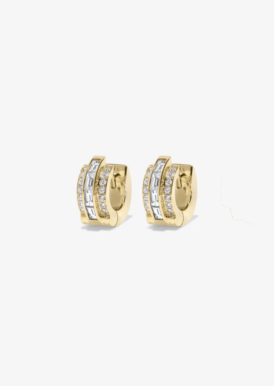 Staircase Pave & Baguette Diamond Huggies