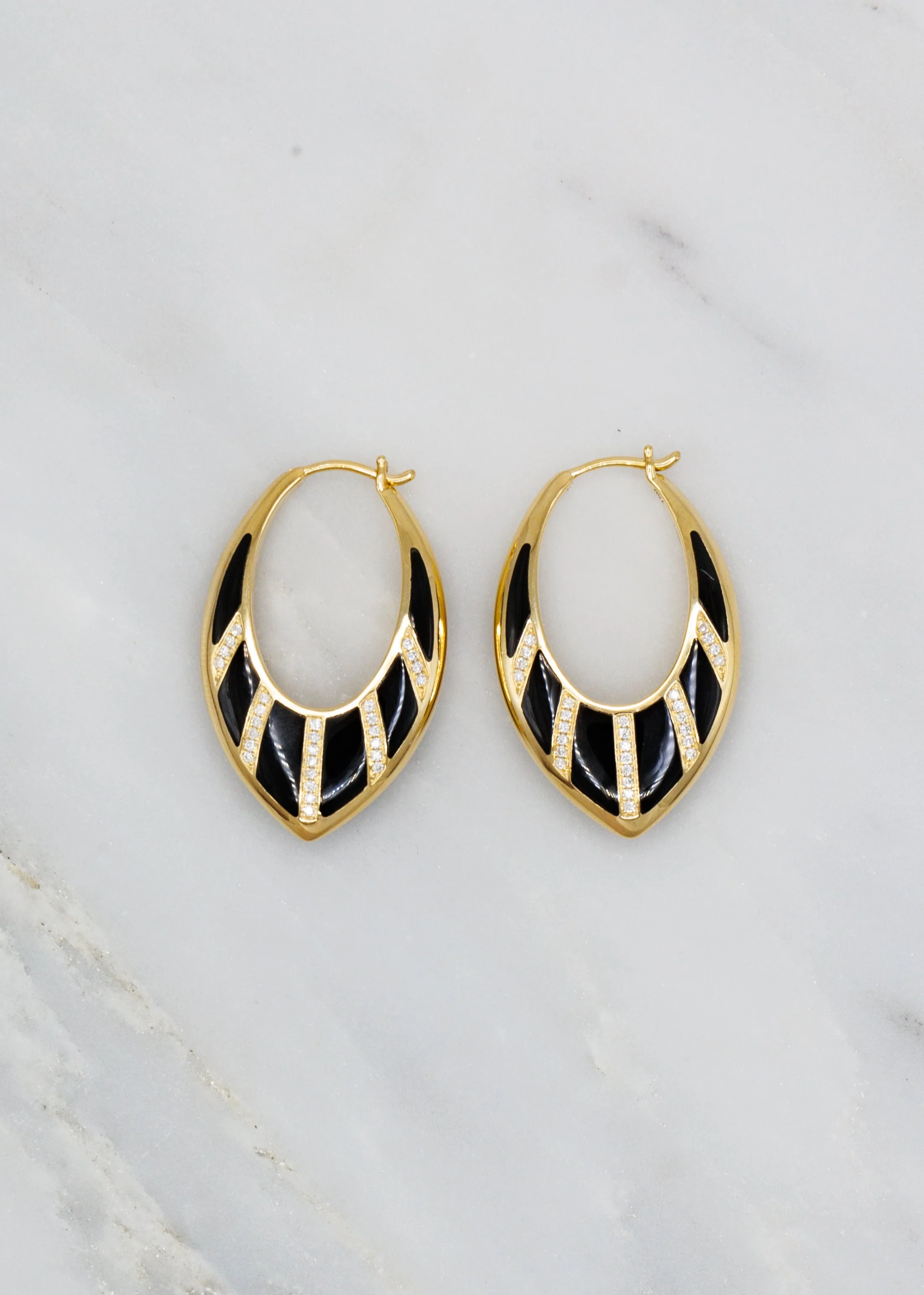 Stardust Onyx Inlay Hoops with Diamonds