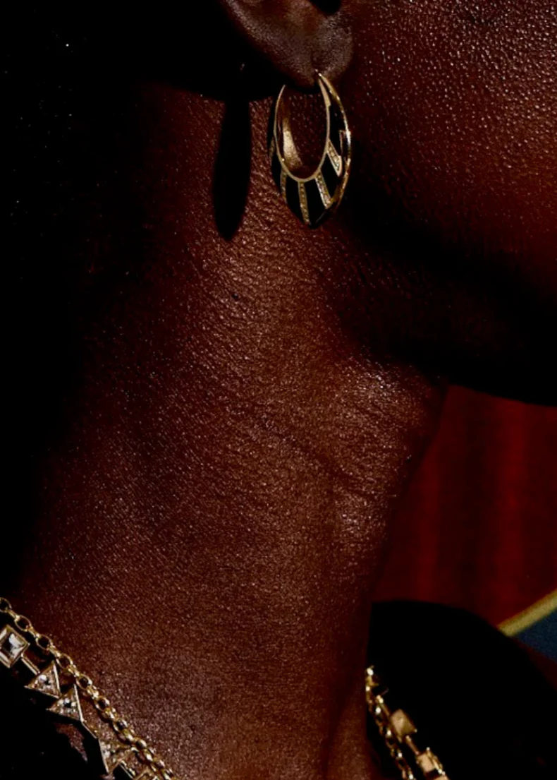 Stardust Onyx Inlay Hoops with Diamonds - Image 2