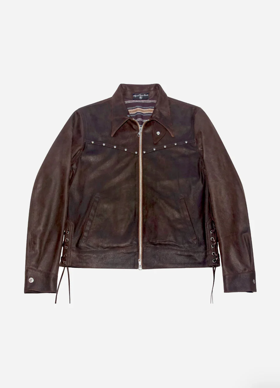 Stoned and Studded Zip Up Leather Jacket