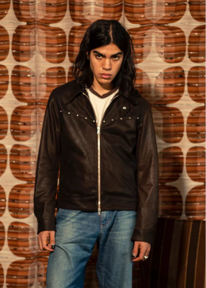 Stoned and Studded Zip Up Leather Jacket - Image 2
