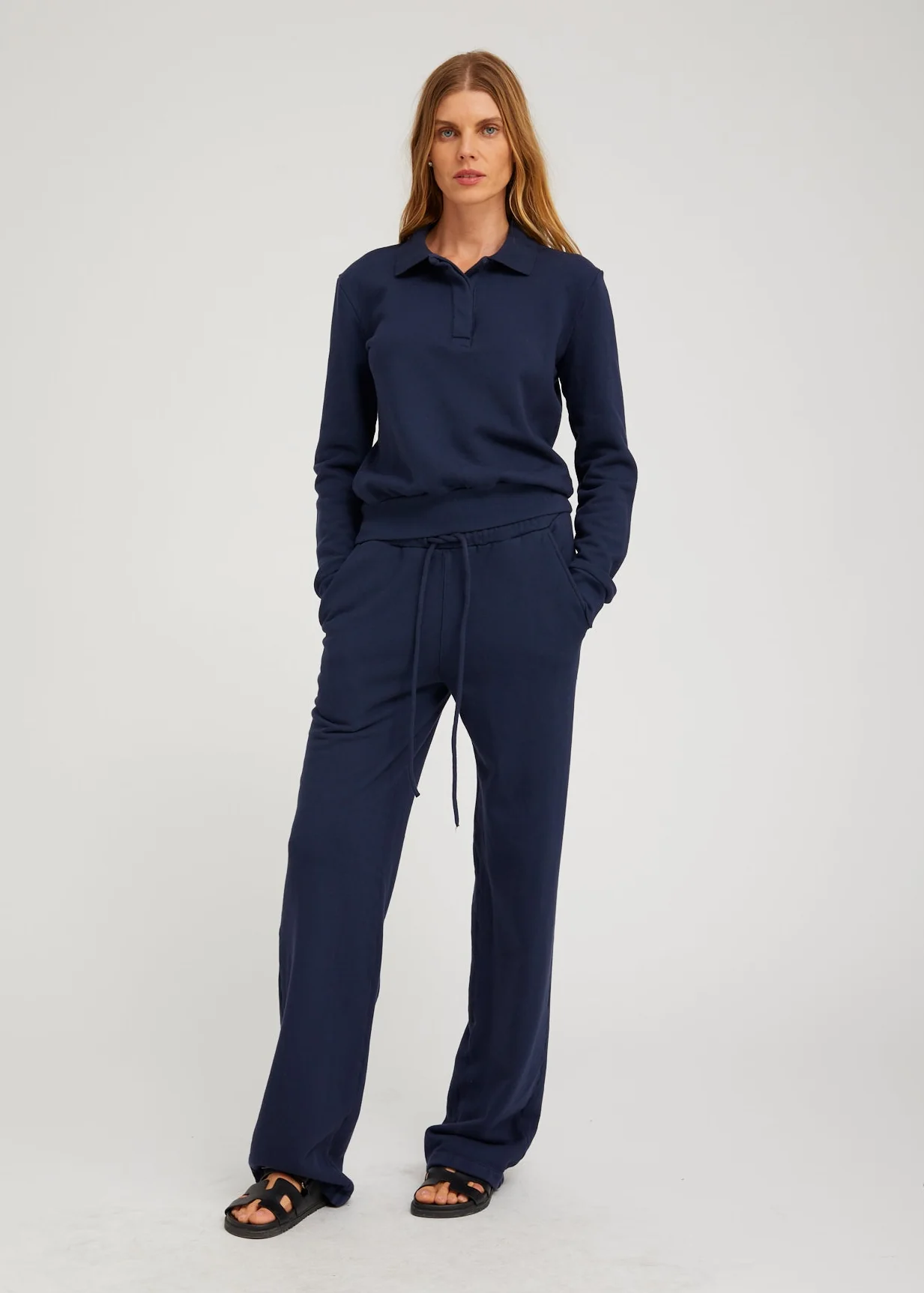 Straight Leg Cotton Terry Sweatpants in Navy - Image 2