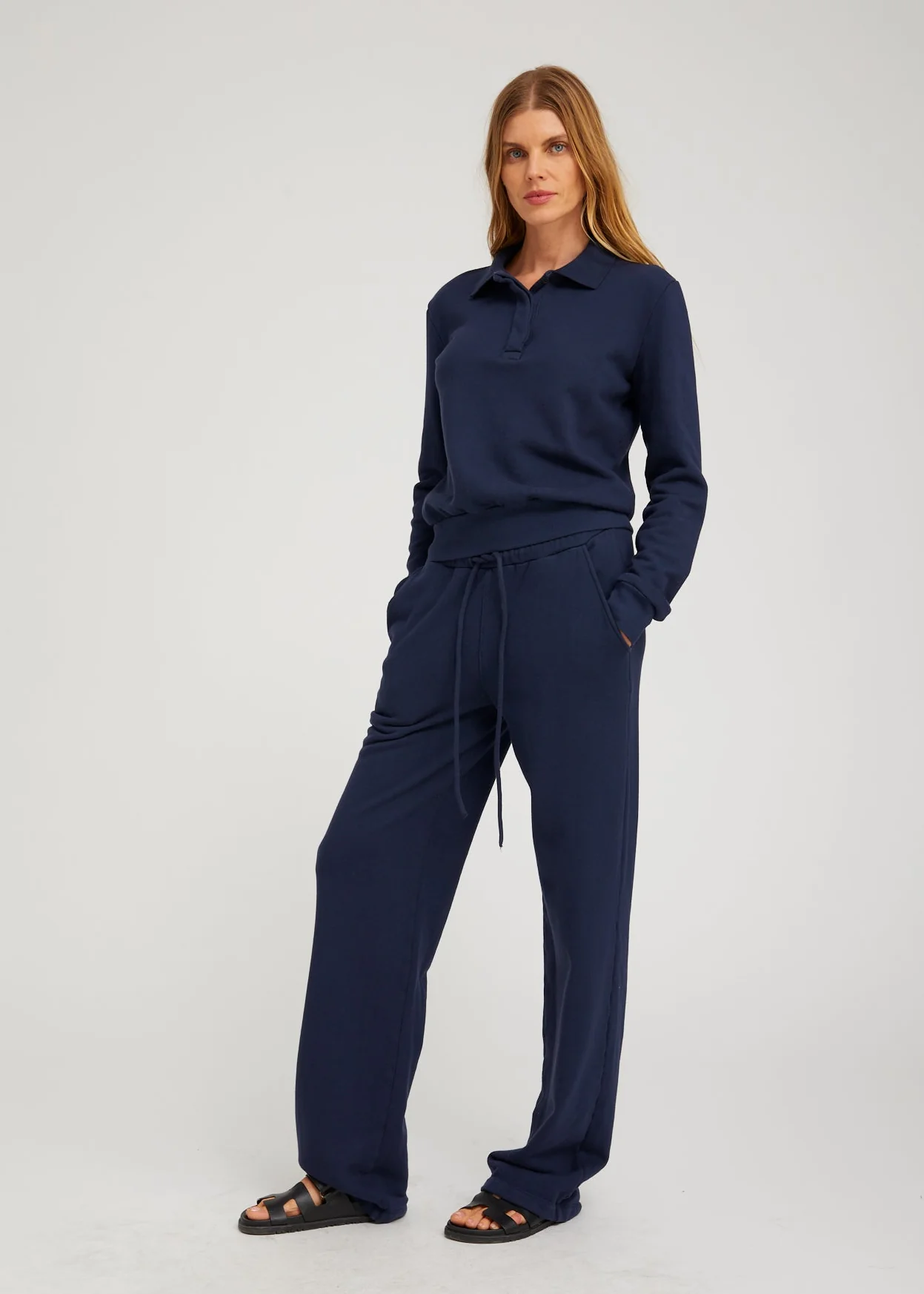 Straight Leg Cotton Terry Sweatpants in Navy - Image 3