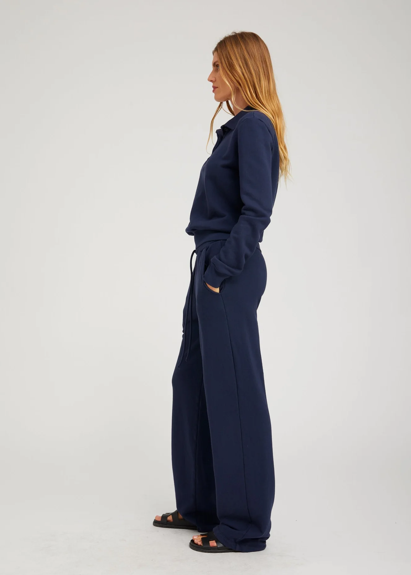 Straight Leg Cotton Terry Sweatpants in Navy - Image 4