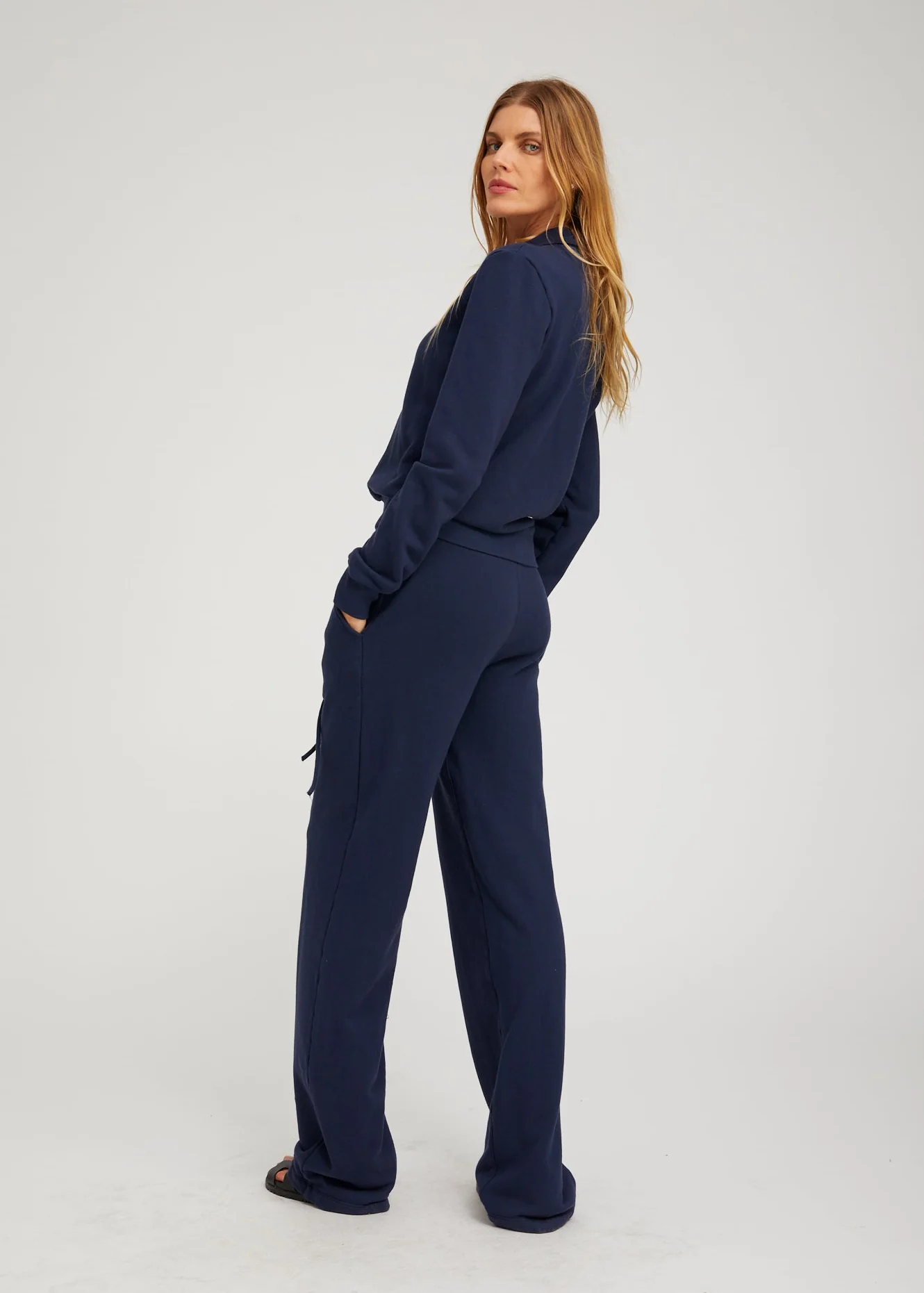 Straight Leg Cotton Terry Sweatpants in Navy - Image 5