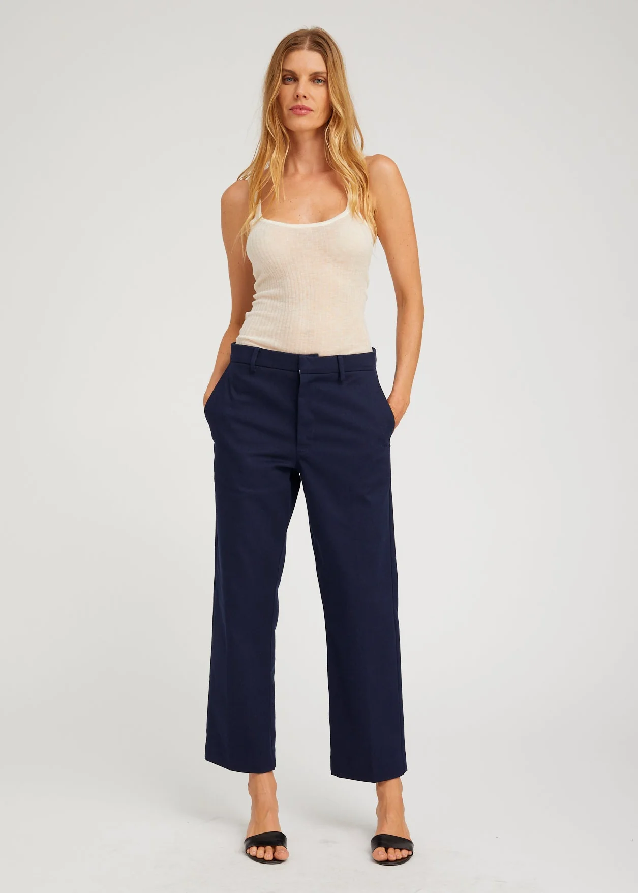 Twill Straight Leg Trousers in Navy - Image 2