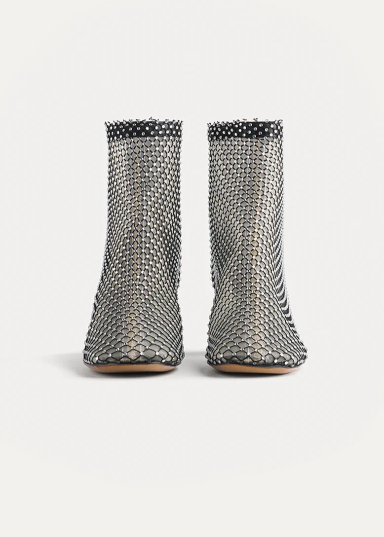 Diamanté Strass Mesh Ankle Boots in Nero - Image 4