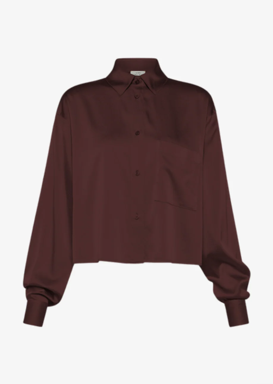 Stretch Silk Satin Shirt in Chocolate