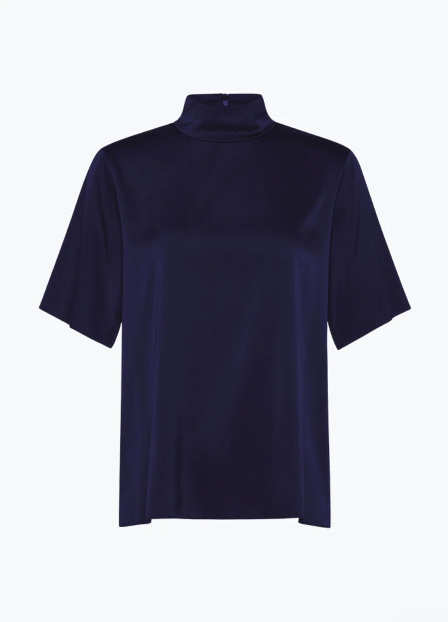 Stretch Silk Satin Top in Notte
