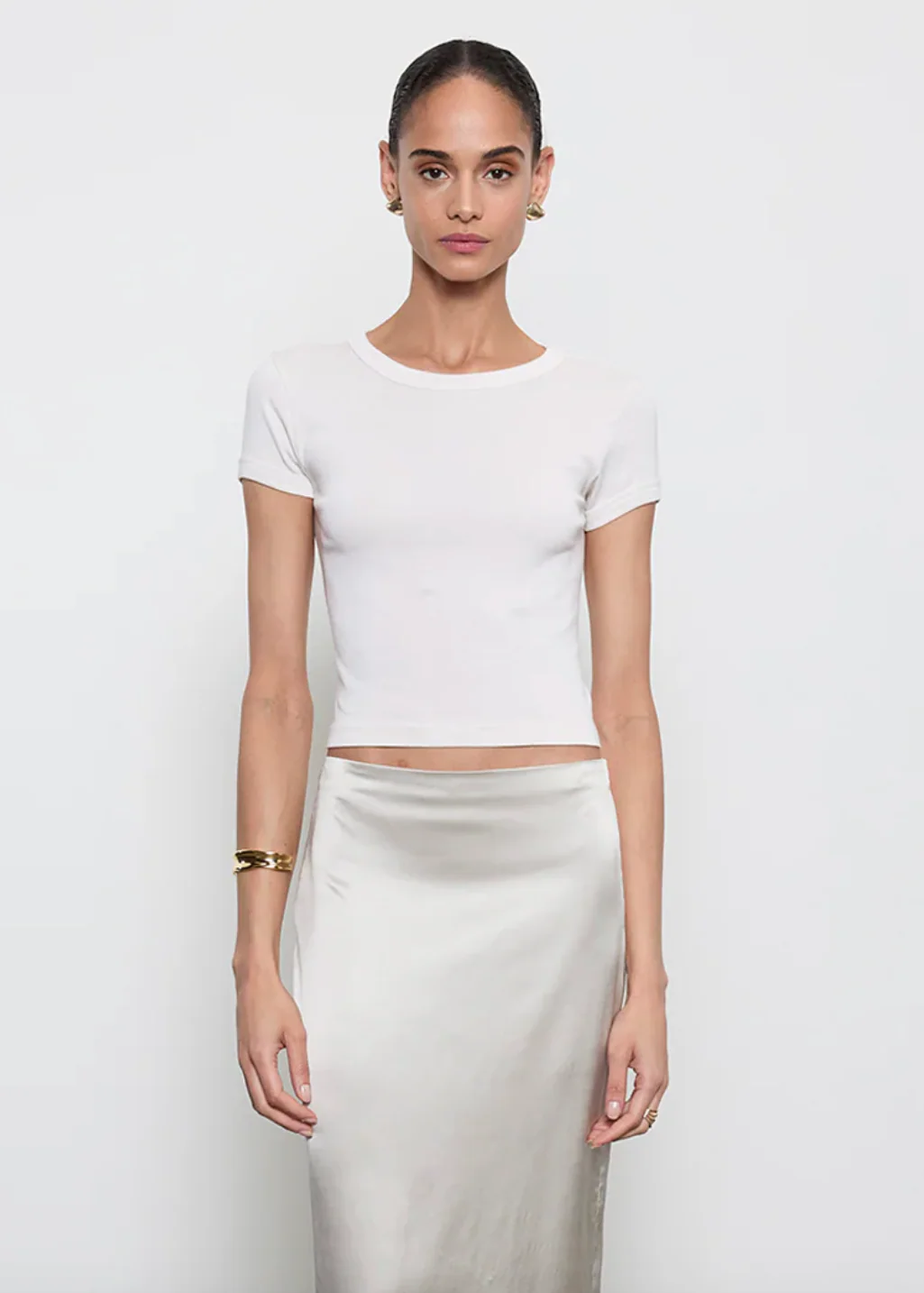 Supima Baby Rib Cropped Tee in White